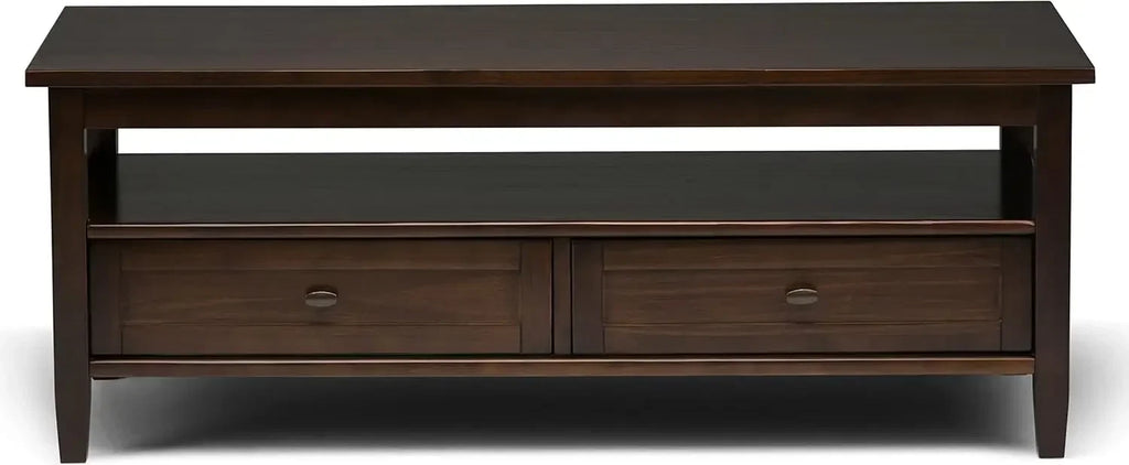 XMSJ.Warm Shaker SOLID WOOD 48 inch Wide Rectangle Rustic Coffee Table in Tobacco Brown, for the Living Room and Family Room