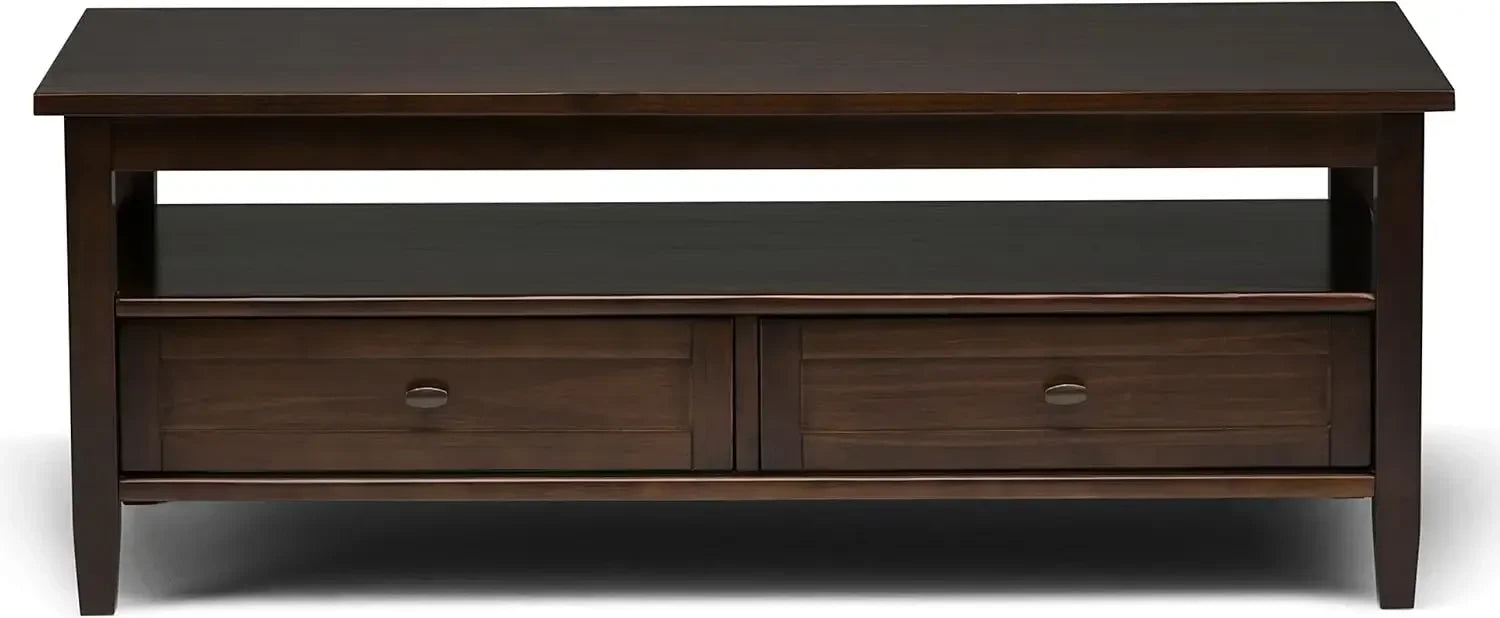 XMSJ.Warm Shaker SOLID WOOD 48 inch Wide Rectangle Rustic Coffee Table in Tobacco Brown, for the Living Room and Family Room