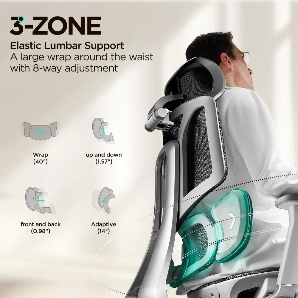 Air Ergonomic Office Chair, Big and Tall Office Chair - with 3-Zone Dynamic Lumbar Support, 3D Adjustable Headrest