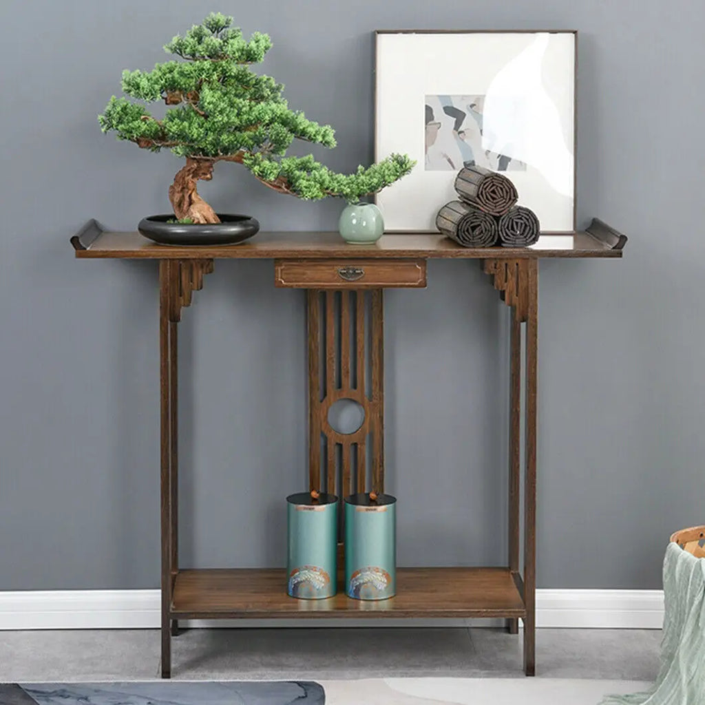Chinese Style Hall Console Table, Accent Table, Entryway with Drawer, Storage Shelf, Wood Furniture