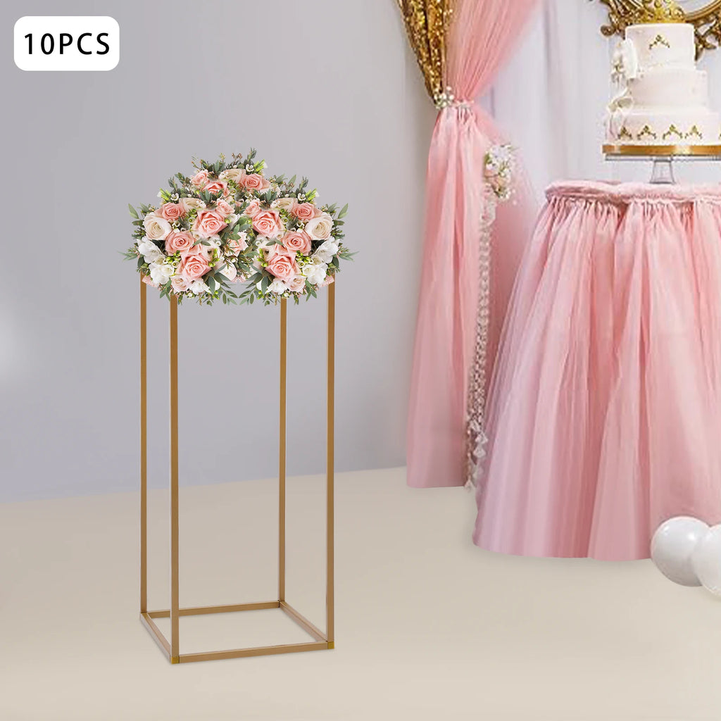 10-Pack Gold Flower Stand Set, 60cm/80cm Modern Rectangular Metal Display Stands for Wedding Centerpiece, Party, Dessert Table Decor