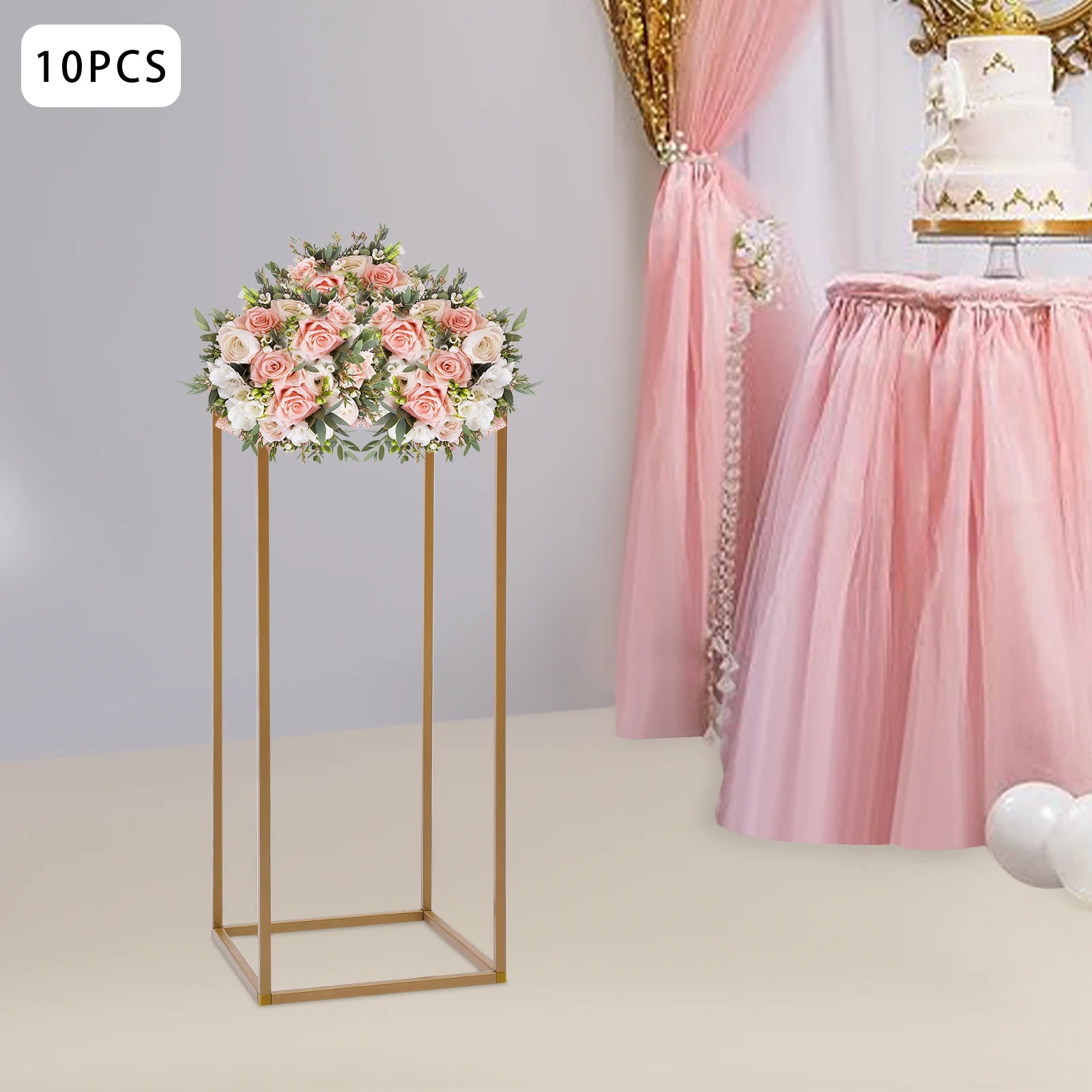 10-Pack Gold Flower Stand Set, 60cm/80cm Modern Rectangular Metal Display Stands for Wedding Centerpiece, Party, Dessert Table Decor