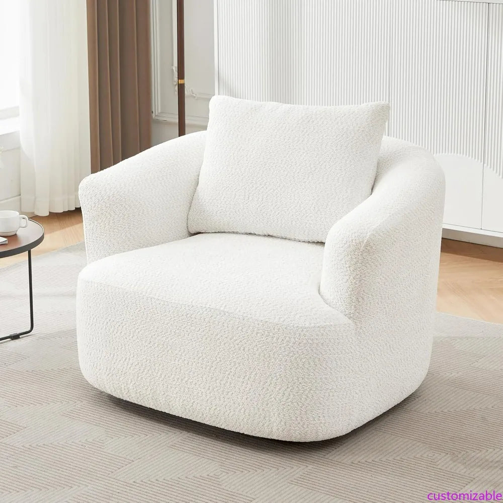 Contemporary 360-Degree Chenille Swivel Chair with Pillow and Armrest