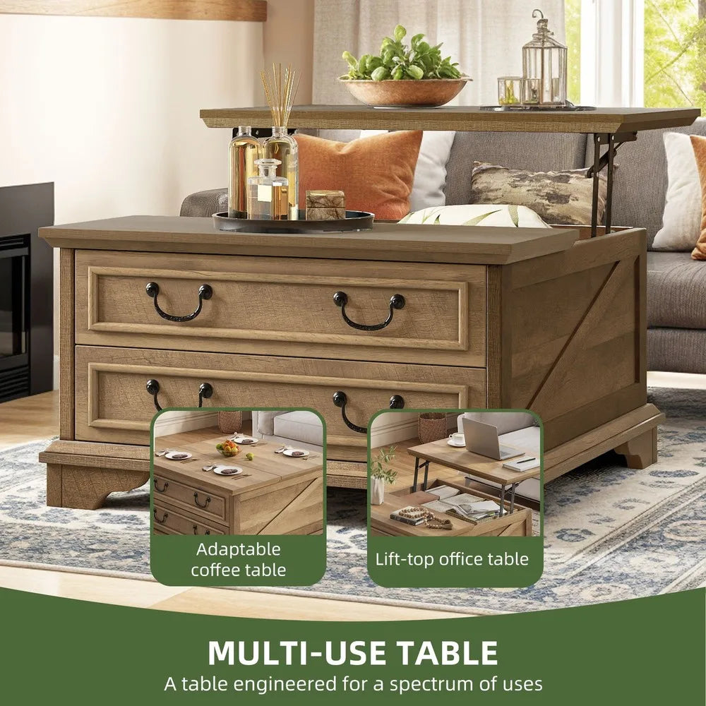 Farmhouse Square Lift-Top Coffee Table Large with Hidden Compartment Living Room