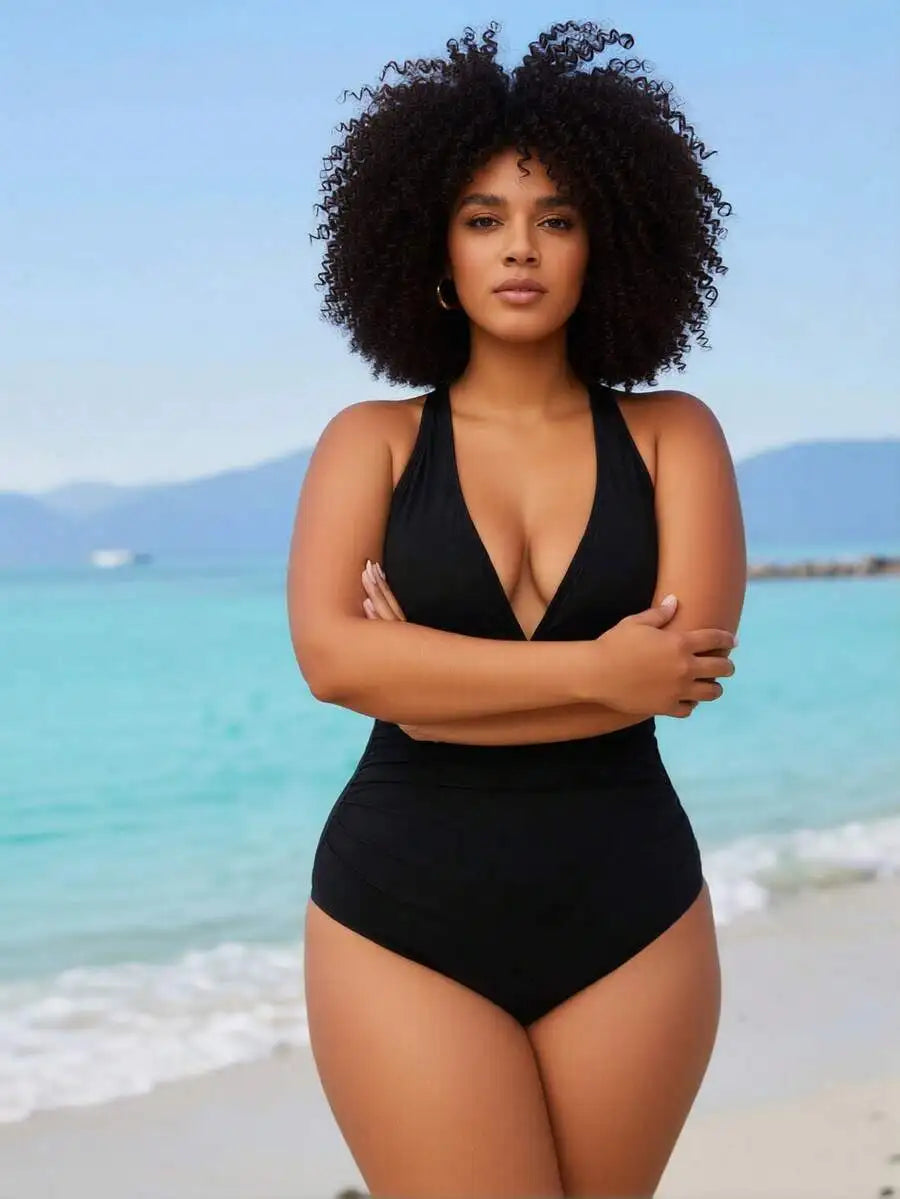 Womens Tummy Control Ruched V Neck One Piece Swimsuit Slimming Push Up Bathing Suit