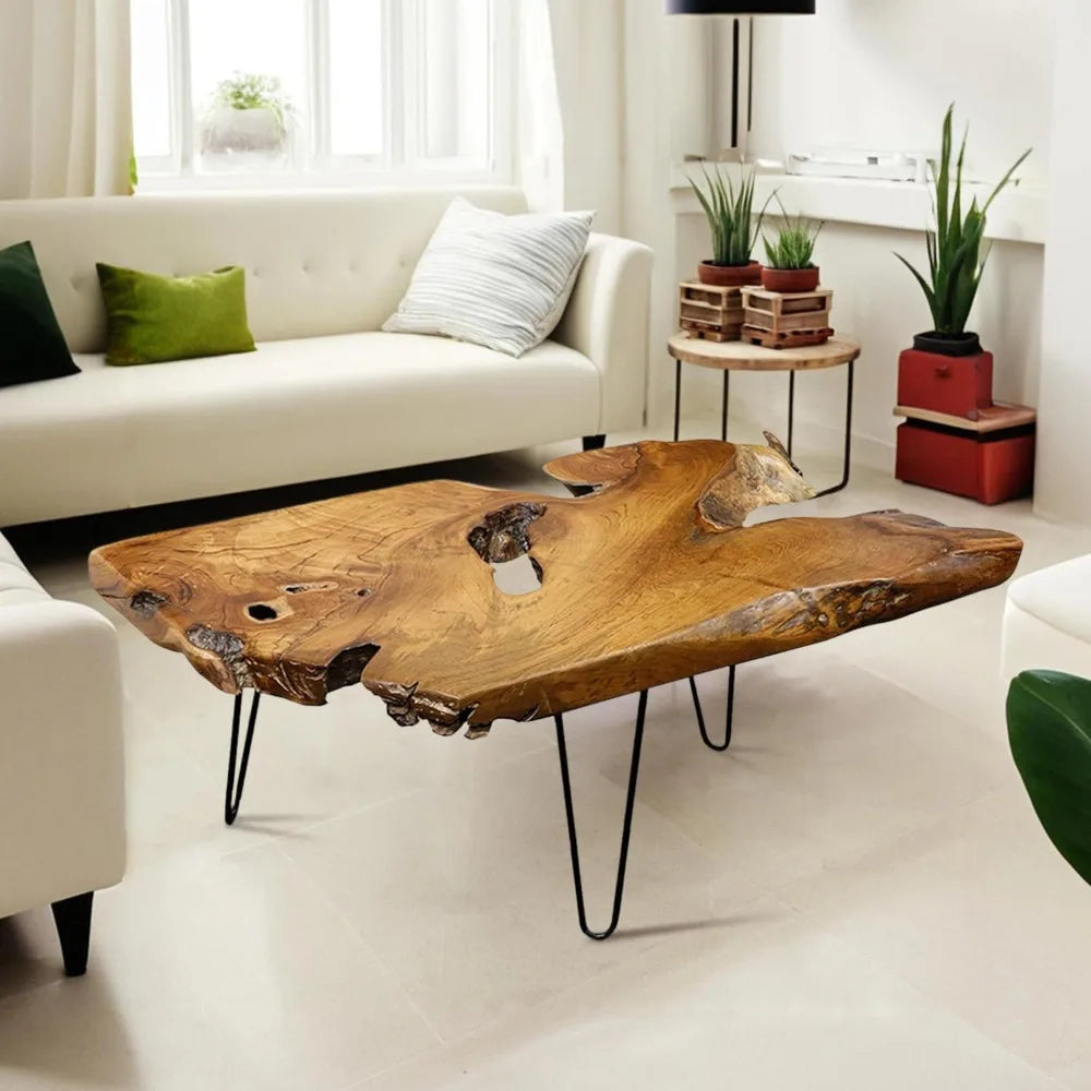 Wood Coffee Table, Unique Live Edge Coffee Table for Living Room