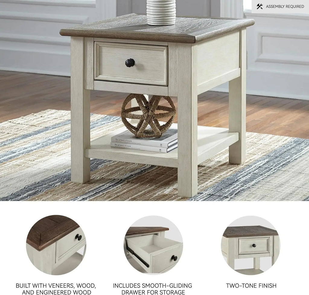Farmhouse Square Two-Toned End Table, Antique Cream