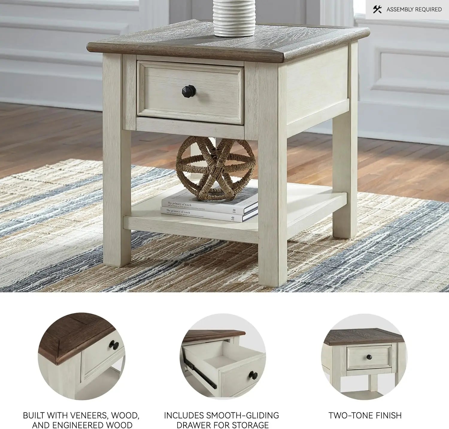 Farmhouse Square Two-Toned End Table, Antique Cream