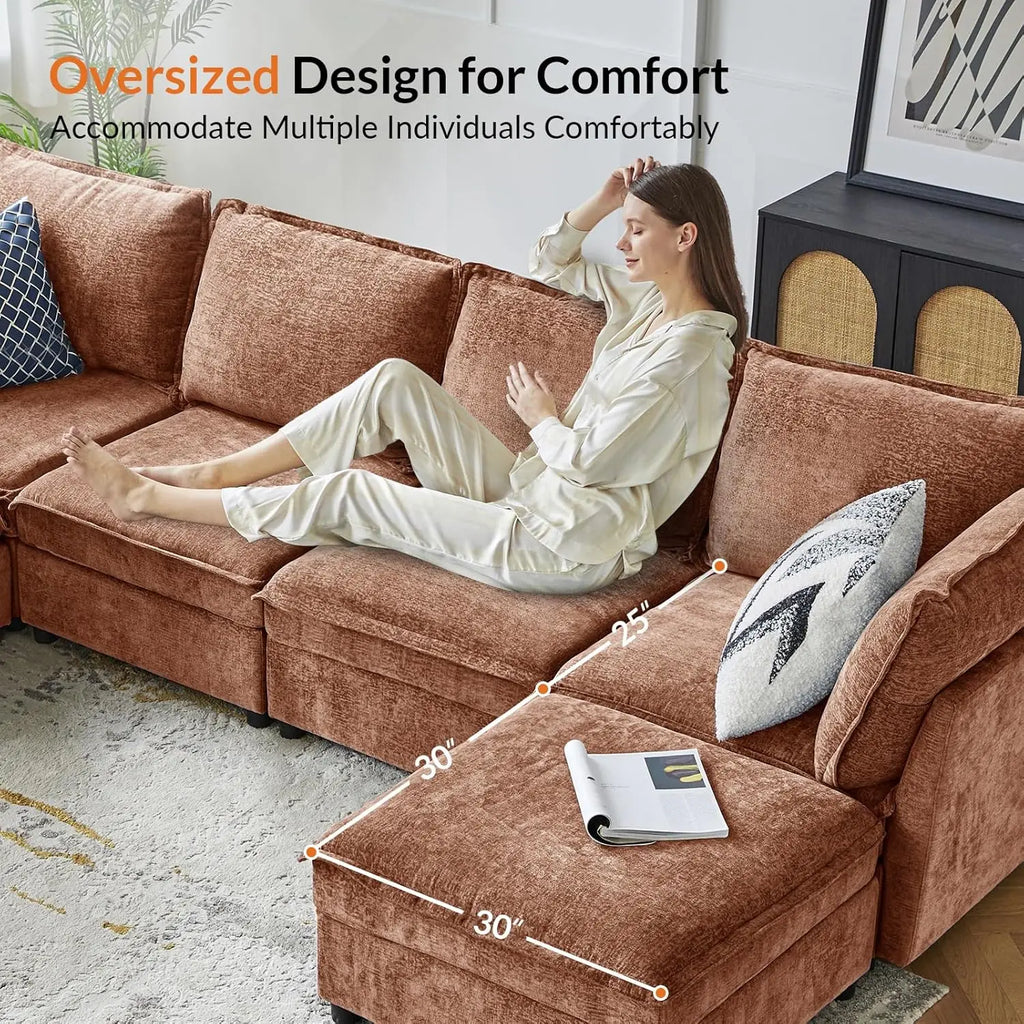 Oversized Modular Sectional Sofa, 8 Seat U Shaped Couch with Storage Ottoman, Comfy Chenille Sofa with Deep Seats