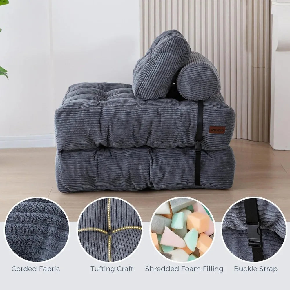 Best-Folding Sofa Bed, Convertible Sleeper Chair With Pillow Foldable Mattress With Back Support, Portable Fold Out Chair