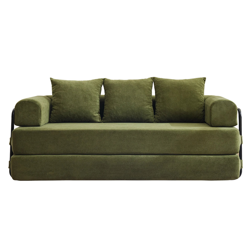 Convertible Sofa Bed with Pillows Modular Floor Sofa with Fixed-Shape Frame Chenille, Removable Folding Mattress Couch