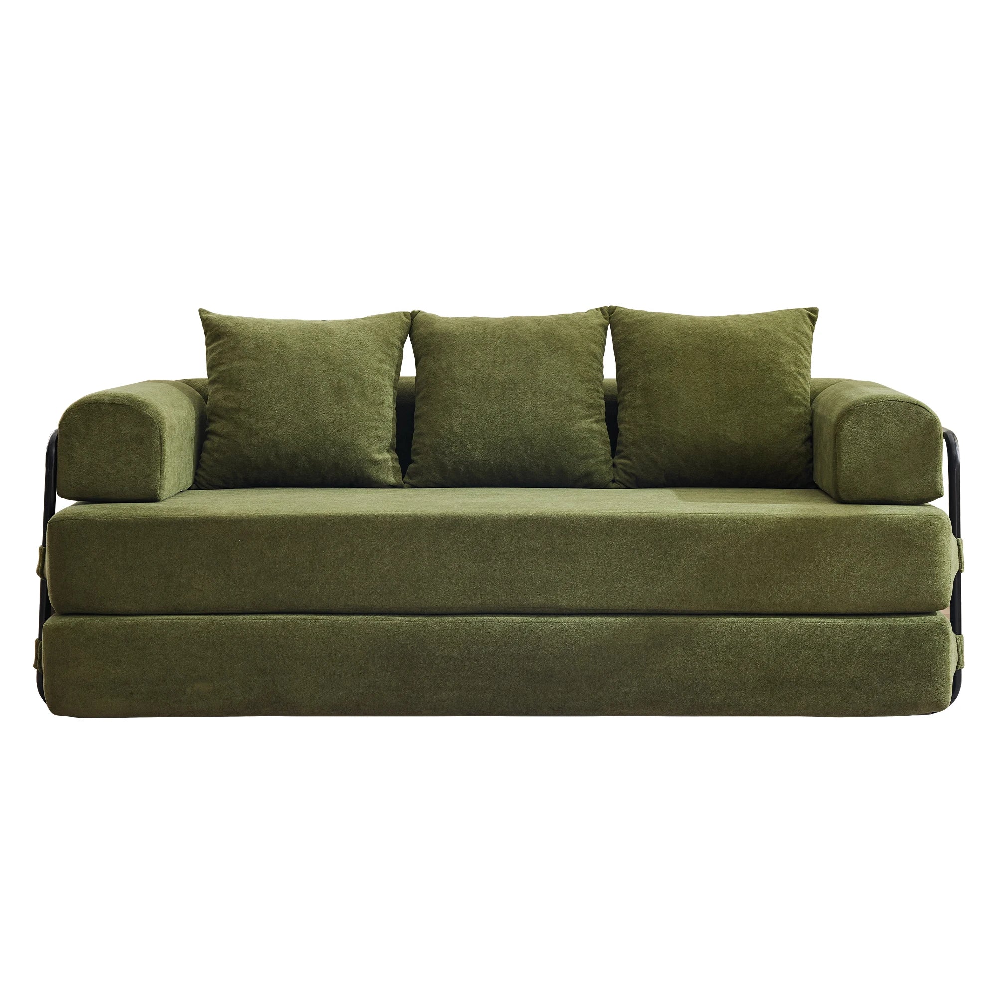 Convertible Sofa Bed with Pillows Modular Floor Sofa with Fixed-Shape Frame Chenille, Removable Folding Mattress Couch