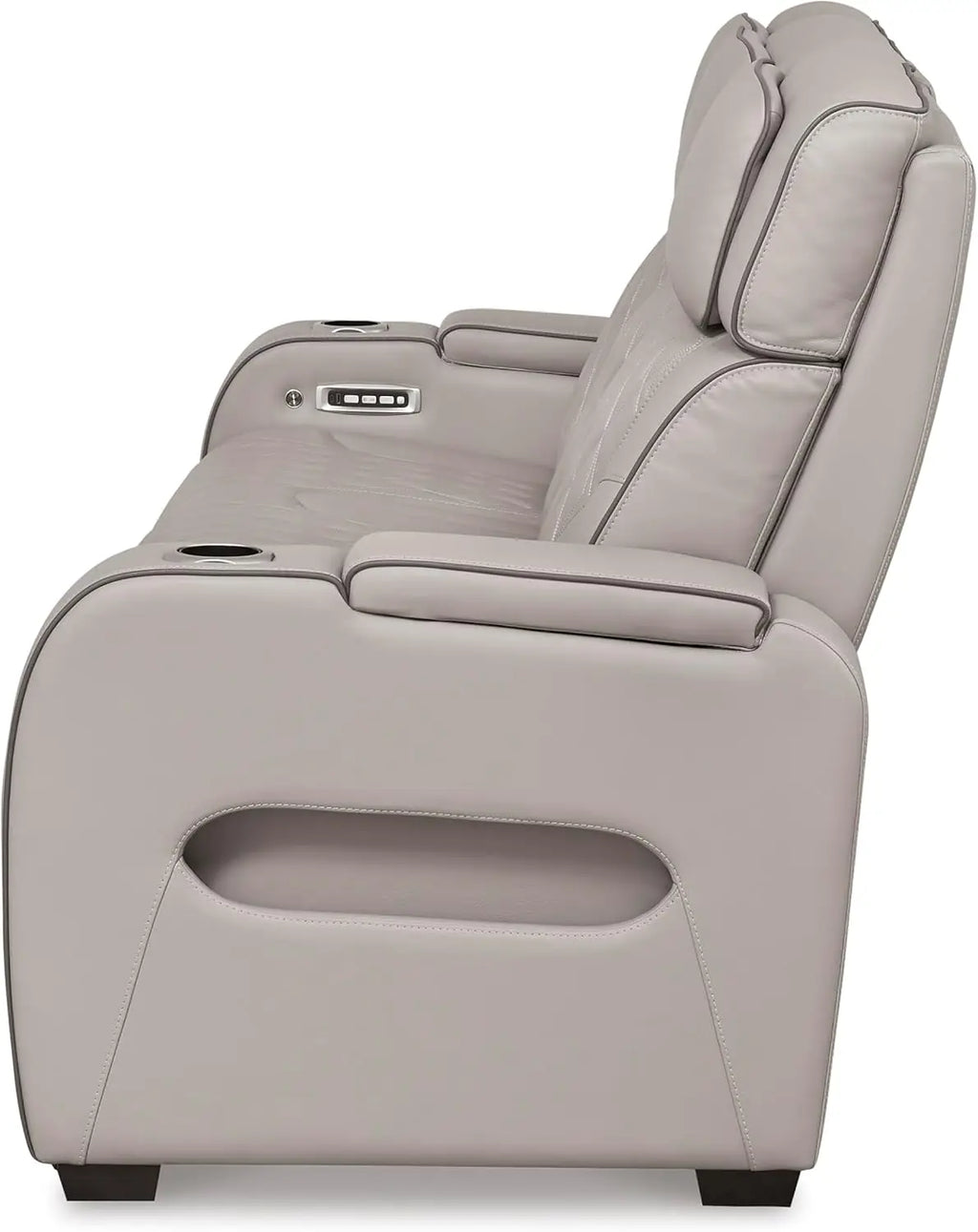 Boyington Contemporary Leather Match Power Reclining Sofa with USB Charging Ports, LED Lights and Adjustable Headrest, Gray