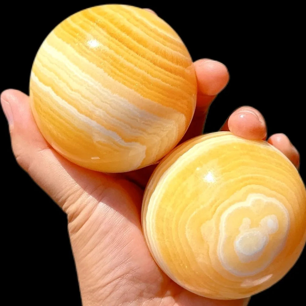 6.5-7cm  Yellow Calcite Sphere Honey Crystal  Home Decor Ball/  Healing Stone/ Stripes Orange Sphere