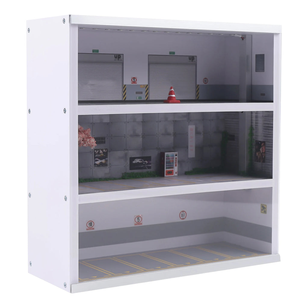 1:64 Simulation Diorama Parking Lot Display Case, 3 Tier 16 Parking Spaces Model Car Display Case with LED Light, Car Parking Lot Model for Diecast Car Collection