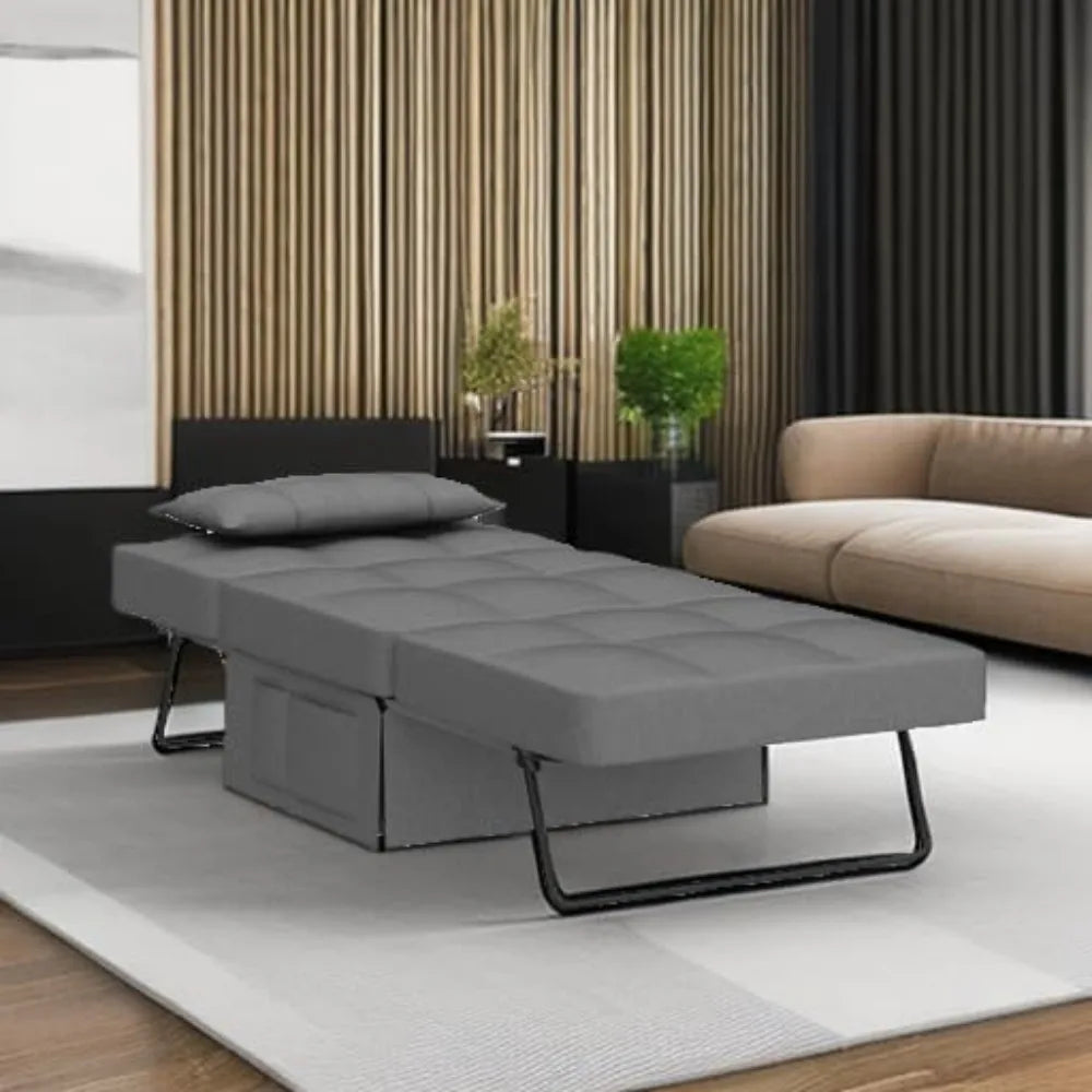 Sleeper Chair, Bed, 4 in 1 Sofa Bed, Assembly-Free Folding Ottoman with Adjustable Backrest and Pillow, Breathable Linen