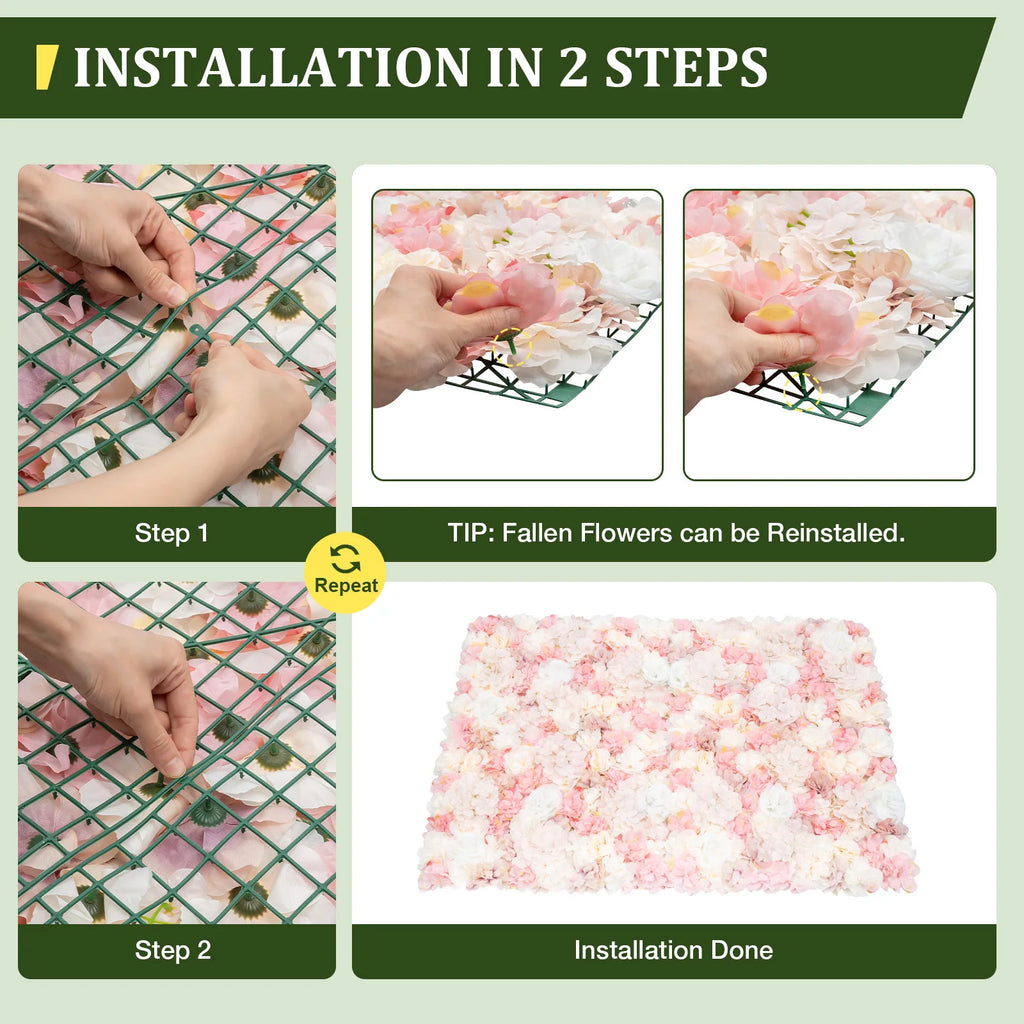 12PCS Silk Flower Walls 23.6x15.74in Artificial Floral Backdrop Realistic Rose Decoration Panel with Grid for Wedding Party Birthday