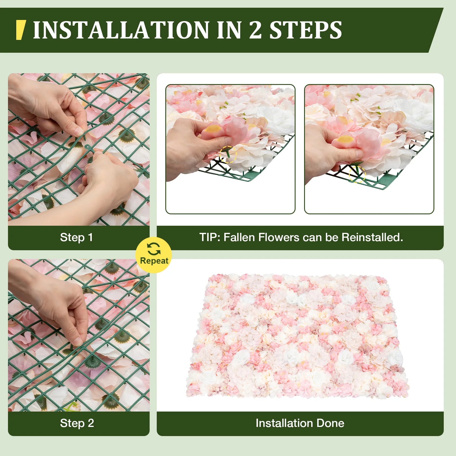 12PCS Silk Flower Walls 23.6x15.74in Artificial Floral Backdrop Realistic Rose Decoration Panel with Grid for Wedding Party Birthday