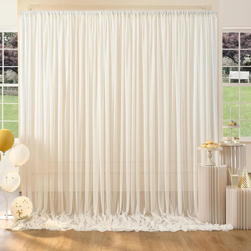 Chiffon Backdrop Curtain Ivory 5ft x 8ft 12 Pieces: Cream Chiffon Curtains Beige Sheer Curtain Backdrop Wedding 60ft x 8ft