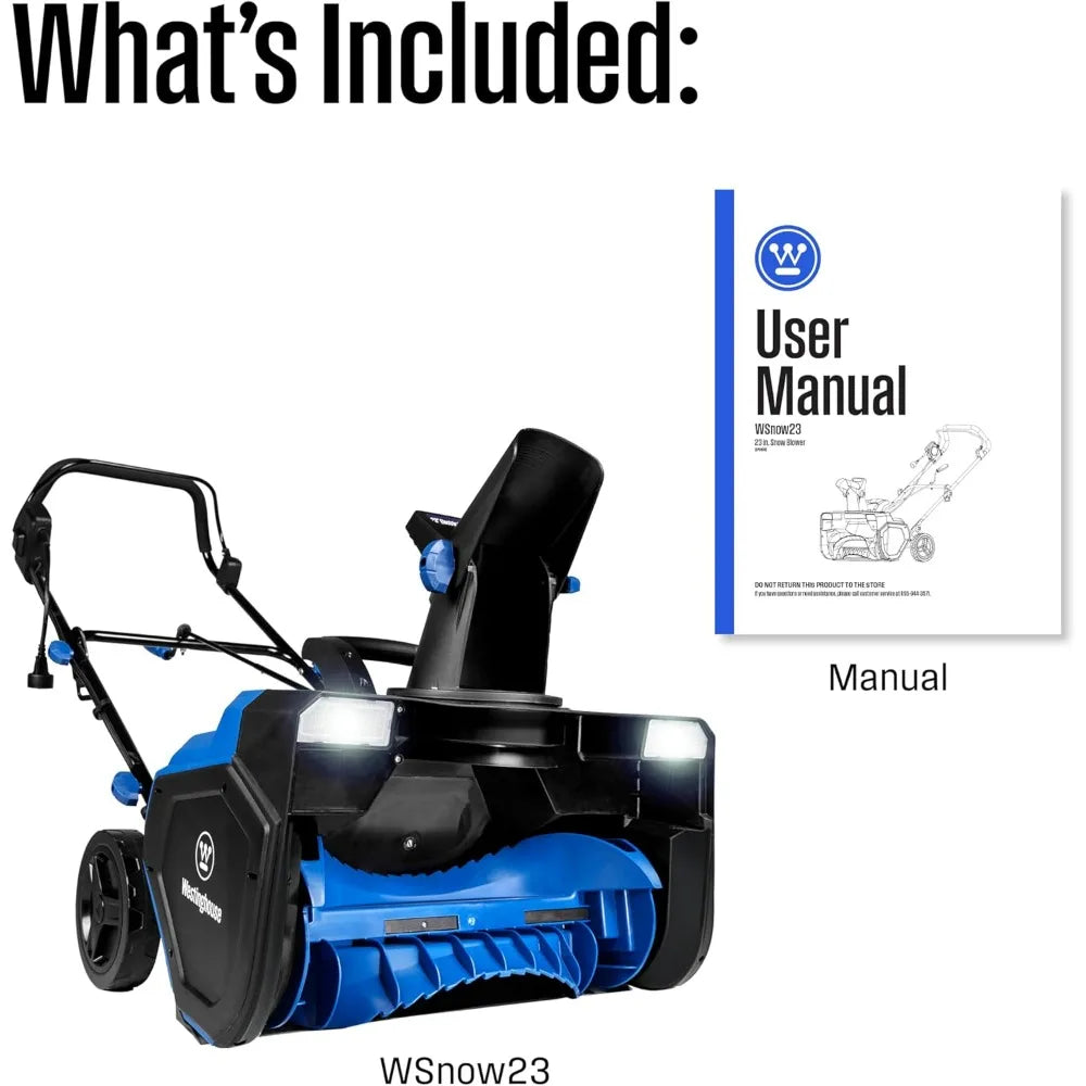 WSnow23 23-Inch Corded Snow Thrower with Dual LED Lights, 1800W Motor, and 25-Foot Snow Throwing Distance