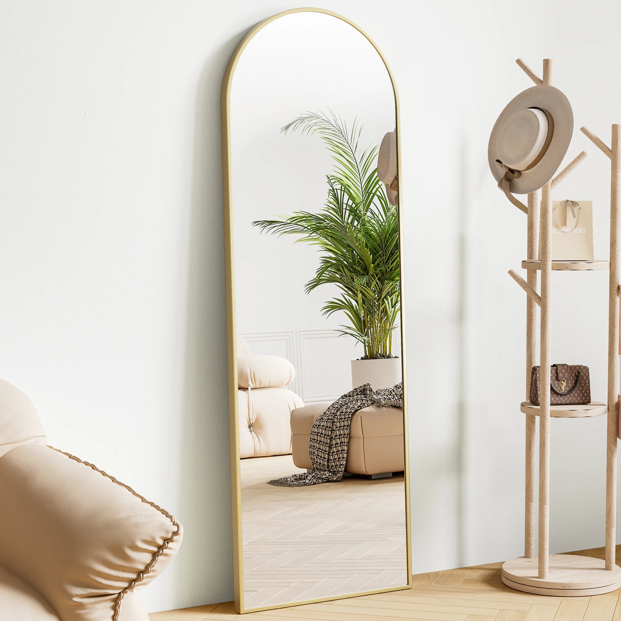 64"x21" Full Body Wall Mirror Standing, Hanging, or Leaning Wall-Mounted Mirrors with Stand Aluminum Alloy Frame/ Living Room