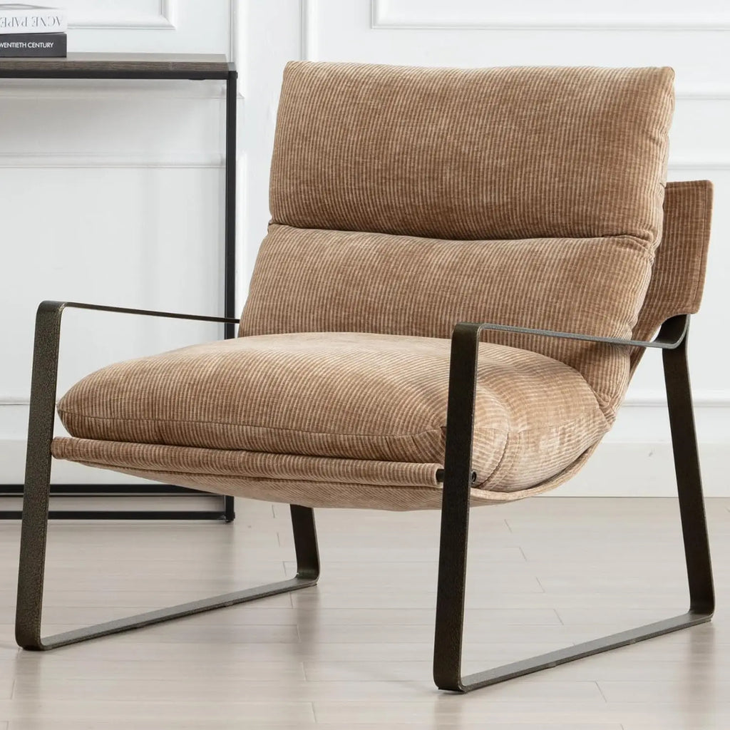 Mid-Century Style Armchair, Comfortable Chenille Lounge Chair, Lazy Chair with Bronze Metal Legs for Living Room