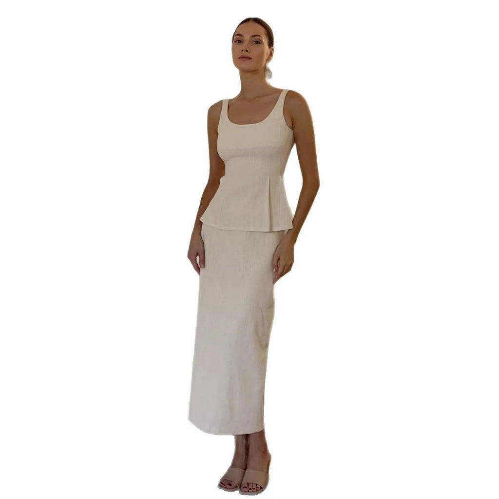 Bornlades 2026 Spring New Cotton Strap Skirt Set Summer Style Thin Belt Waist Top and Fishtail Skirt Long Skirt Set