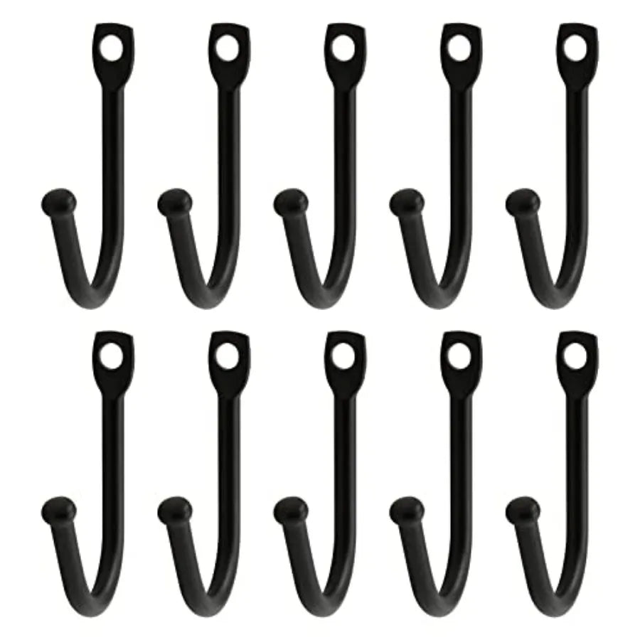 10 Pcs Black Single Prong Wrought Iron Hooks with Screws/ Decorative Colonial Wall Hooks, For Keys, Hats, Clothes, Towels