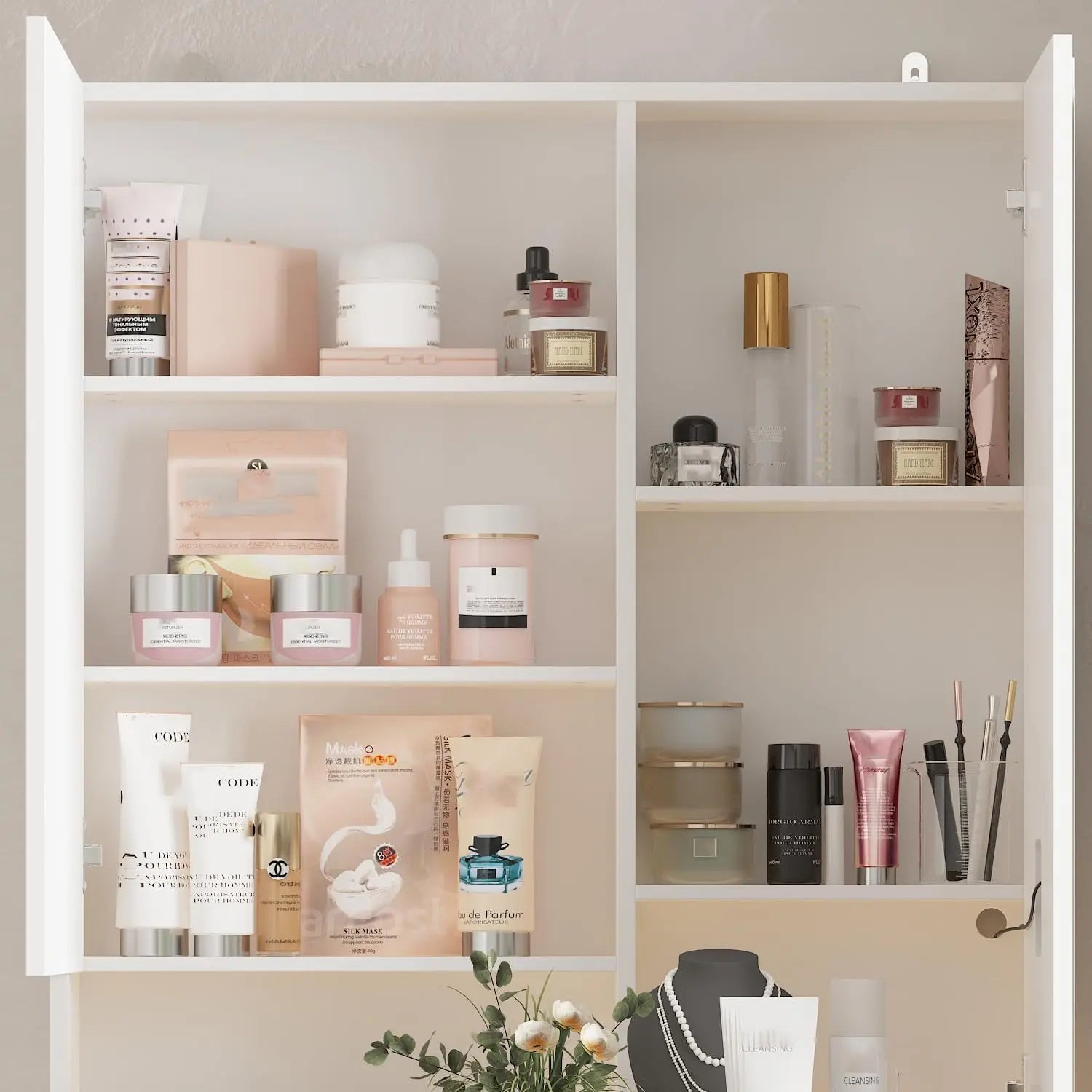 Makeup Vanity Desk with Mirror and Lights, Dressing Table， Vanity Desk , Storage Shelves, 3 Colors Lighting Full-Length