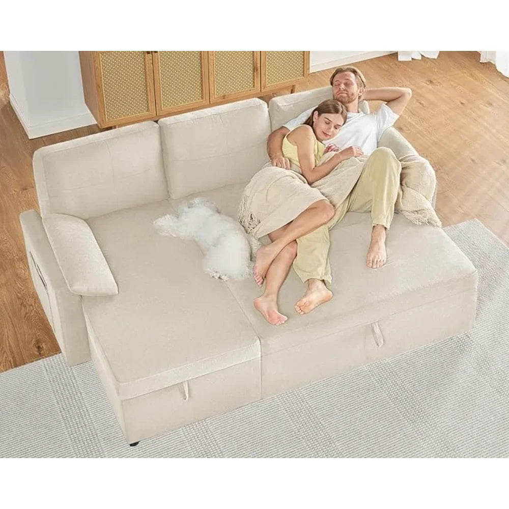 Sleeper Sofa, 2-in-1 Sofa Bed with Storage Chaise, Pull Out Sofa Couch for Living Room, Guest Room