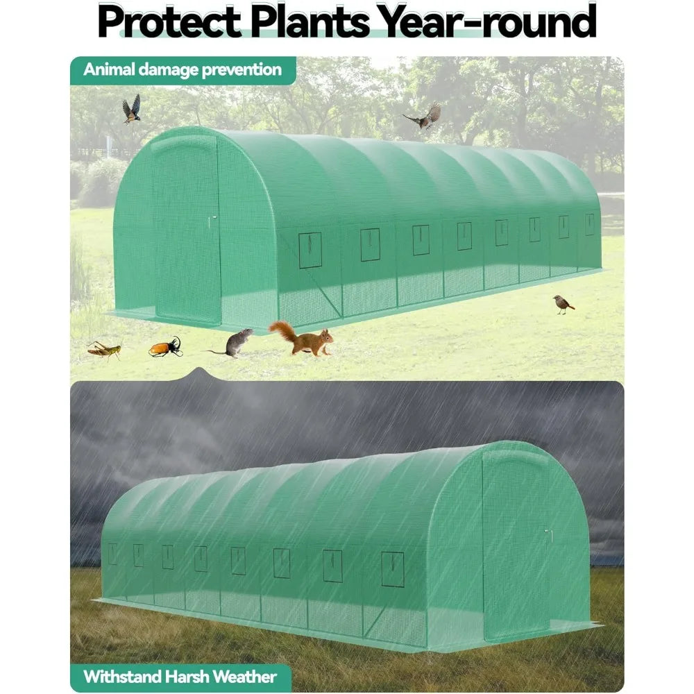 Expansive 27x10x7 Ft Outdoor Greenhouse with Hinged Door, 16 Ventilation Meshes, Robust Galvanized Steel Construction