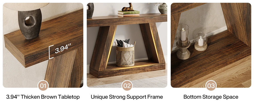 Tribesigns 55-Inch Rustic Console Sofa Table with Storage Industrial Wooden Entryway Table for Hallway Living Room