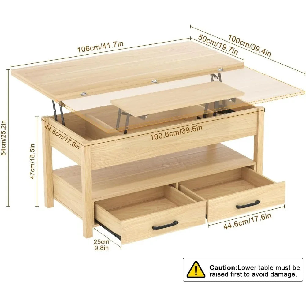 42'' Lift Top Coffee Table, 4-in-1 Multifunctional Lift Coffee Table with Storage & Hidden Compartments, Farmhouse Coffe Table