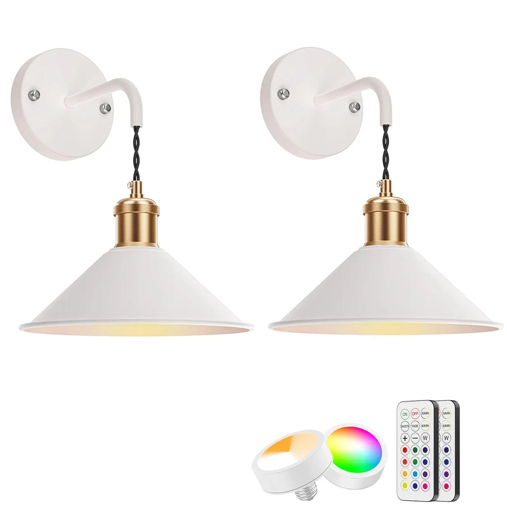 Set of 2 Battery-Operated Black Wall Sconces with Remote - Dimmable Warm & RGB Lighting for Bedrooms and Living Rooms!