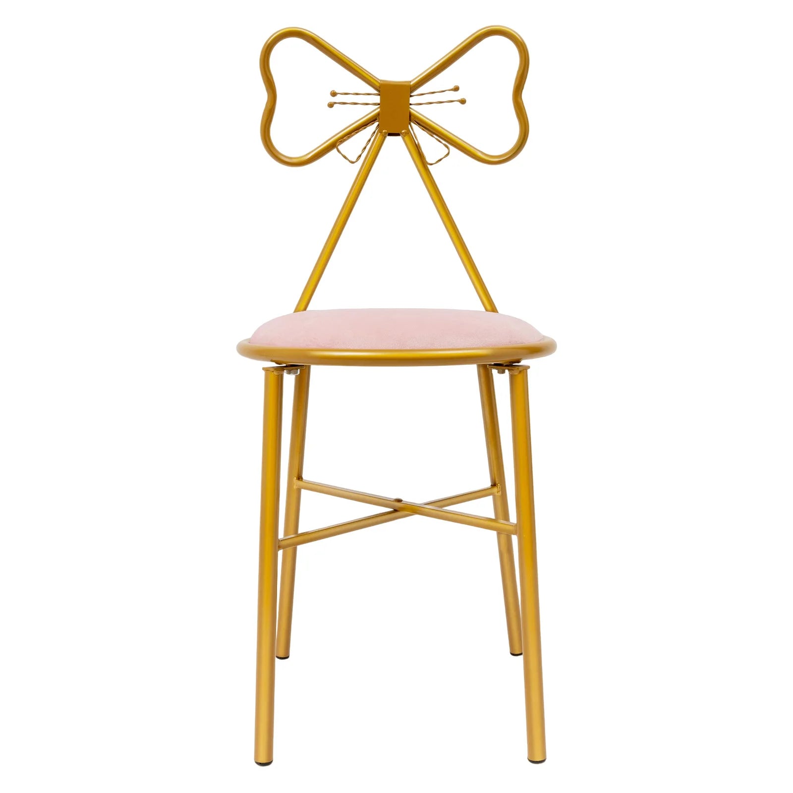 Elegant Pink Butterfly Backrest Chair with Soft Cushion, Iron Frame Dining Chair for Living Room Bedroom and Cafe Decor