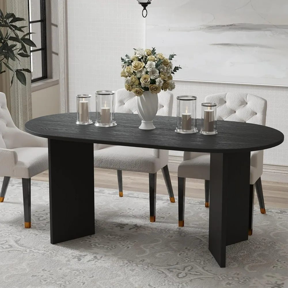 Modern Farmhouse Oval Dining Table Seats 6, Wooden Table with Scratch-Resistant Surface and V-Shaped Legs