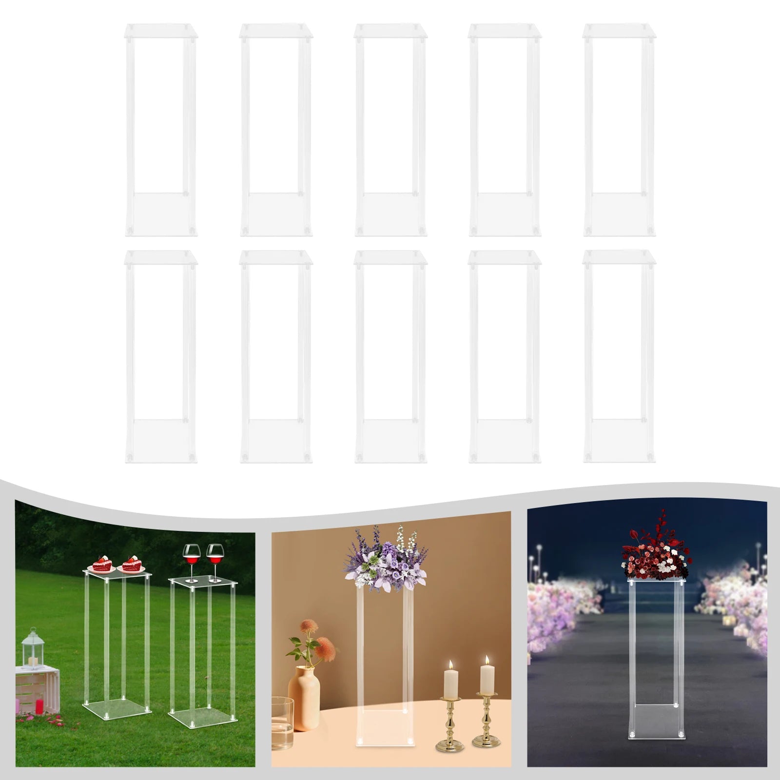 10PCS Acrylic Flower Stand 7.87x7.87x23.62in Clear Wedding Flower Display Rack 6.6lbs Capacity/ Decoration Stand for Party Centerpiece