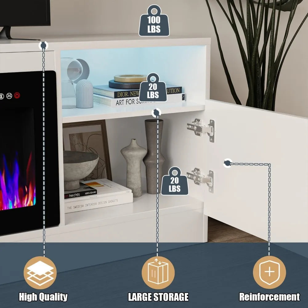 Fireplace with TV Stand 36" inch Electric Fireplace Up to 80" TVs, LED Light Entertainment Center, 70" Modern Wood High Gloss