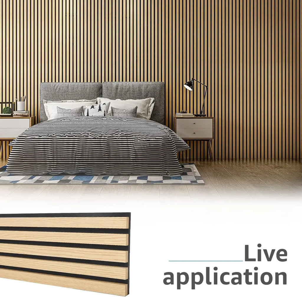 4-Piece Wood Slat Acoustic Panels for Stylish Decor and Noise Reduction, 3D Textured Panel for Ceiling and Wall, Oak