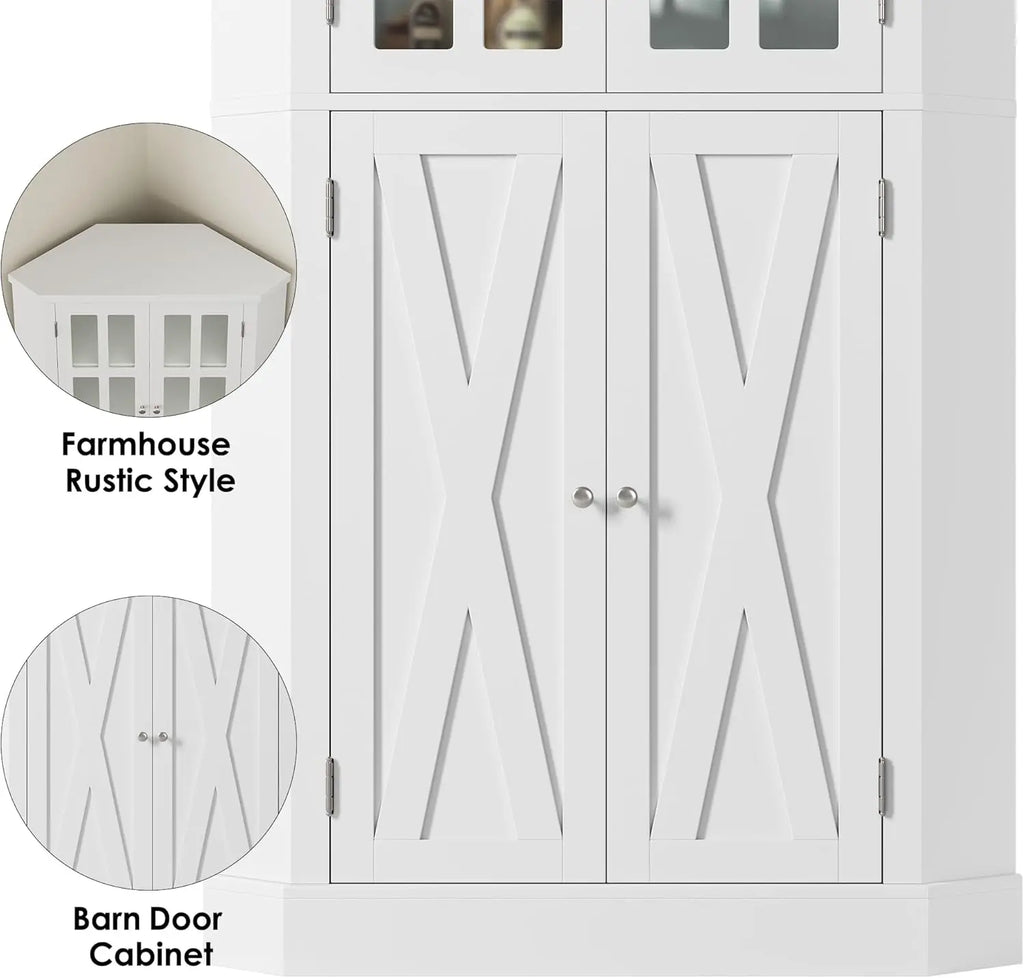 67" Corner Cabinet, Corner Kitchen Pantry with Doors, Farmhouse Kitchen Cabinet with 6 Storage Shelves, Space Saver