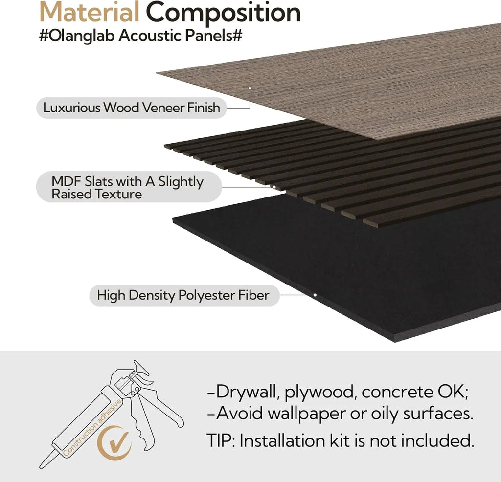 4-Pack Acoustic Wood Wall Panels, 23.6 x 47.2 Dark Walnut Sound Absorbing Slat Panels