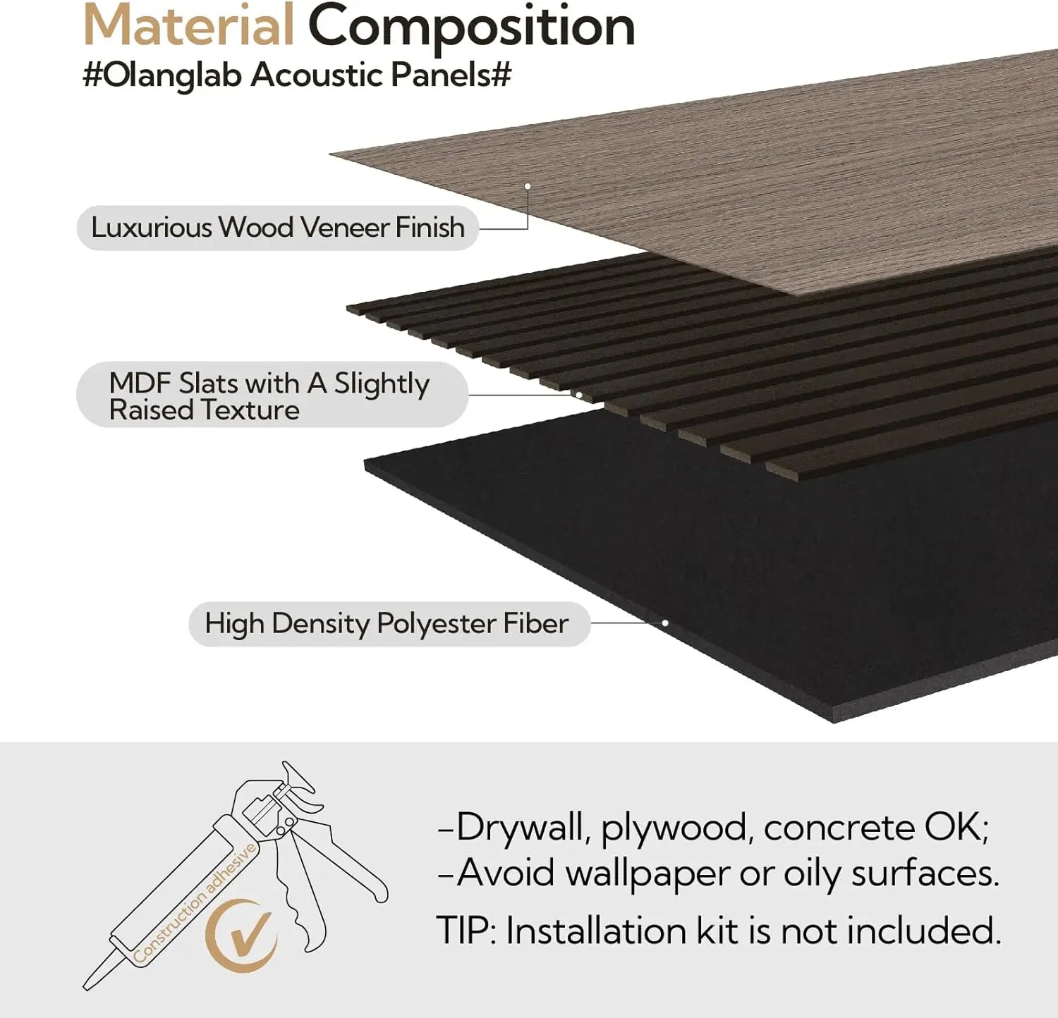 4-Pack Acoustic Wood Wall Panels, 23.6 x 47.2 Dark Walnut Sound Absorbing Slat Panels