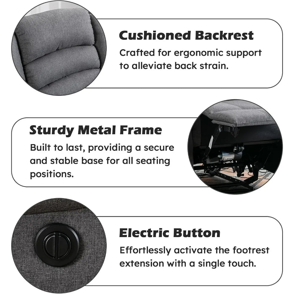 Classic Power Recliner Chair, Oversized Electric Reclining Chair with Overstuffed Cushion and Back, Soft Fabric