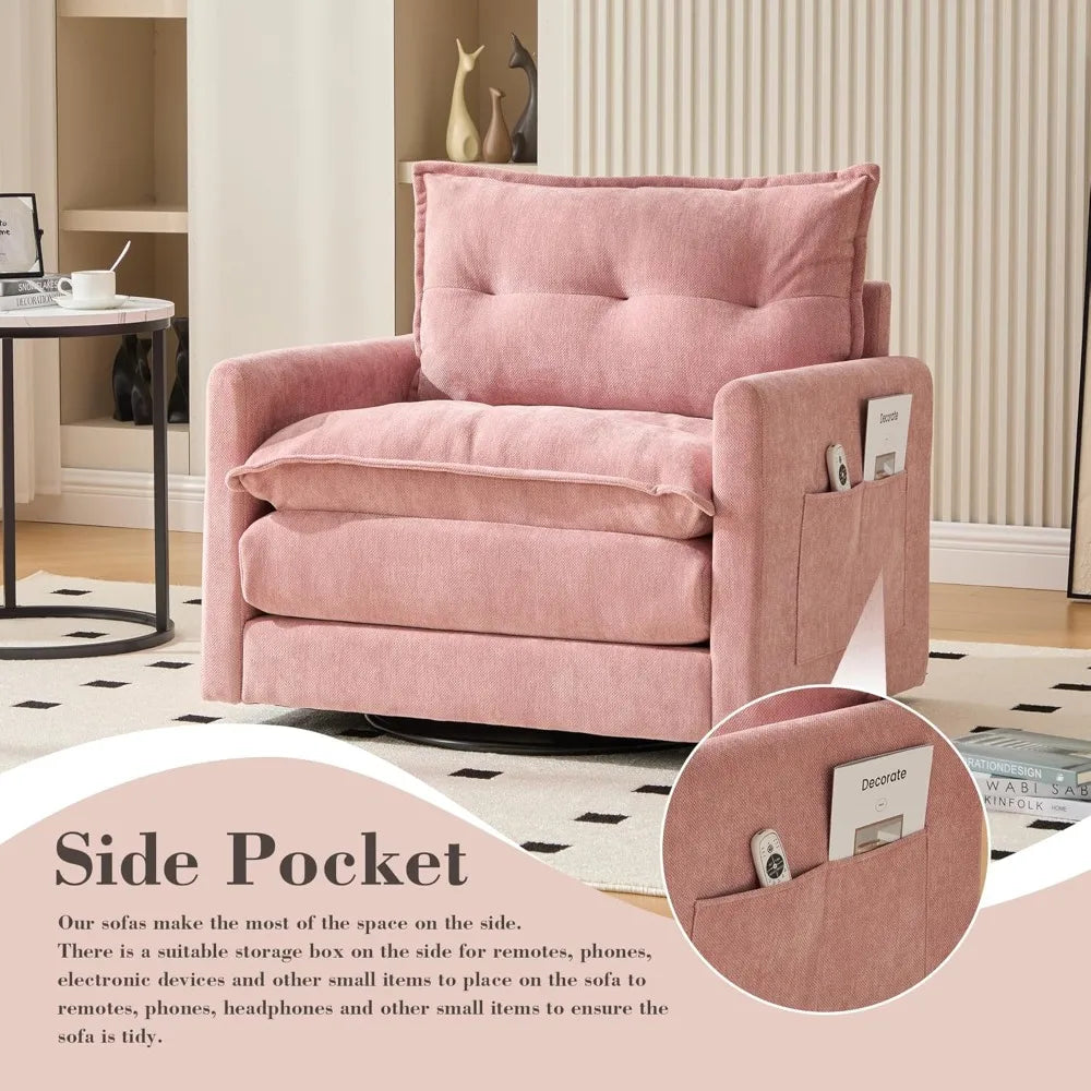 Contemporary Chenille Swivel Chair, Comfortable Fabric-Covered Accent Seat with 360-Degree Metal Swivel Base