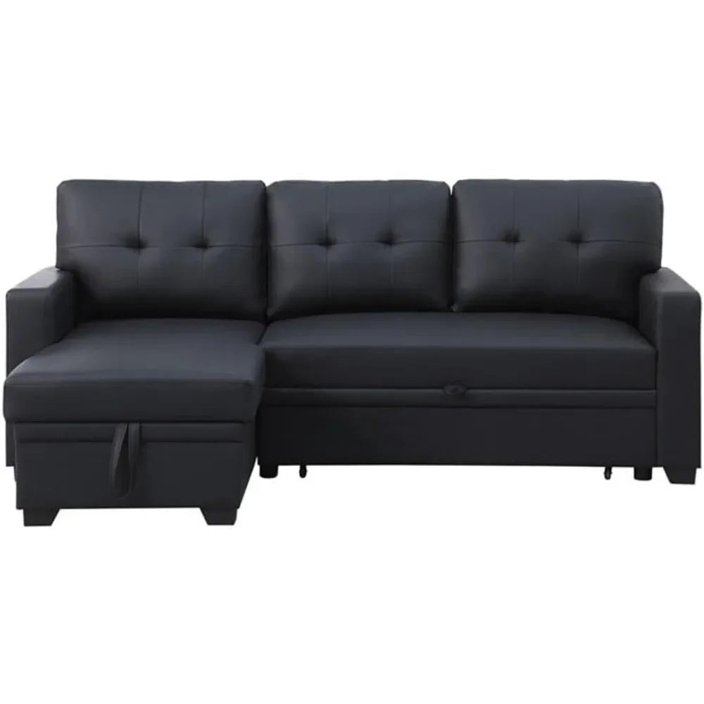 Reversible Polyester Sleeper Sofa with Convertible Storage, Chaise, and Tufted Cushions