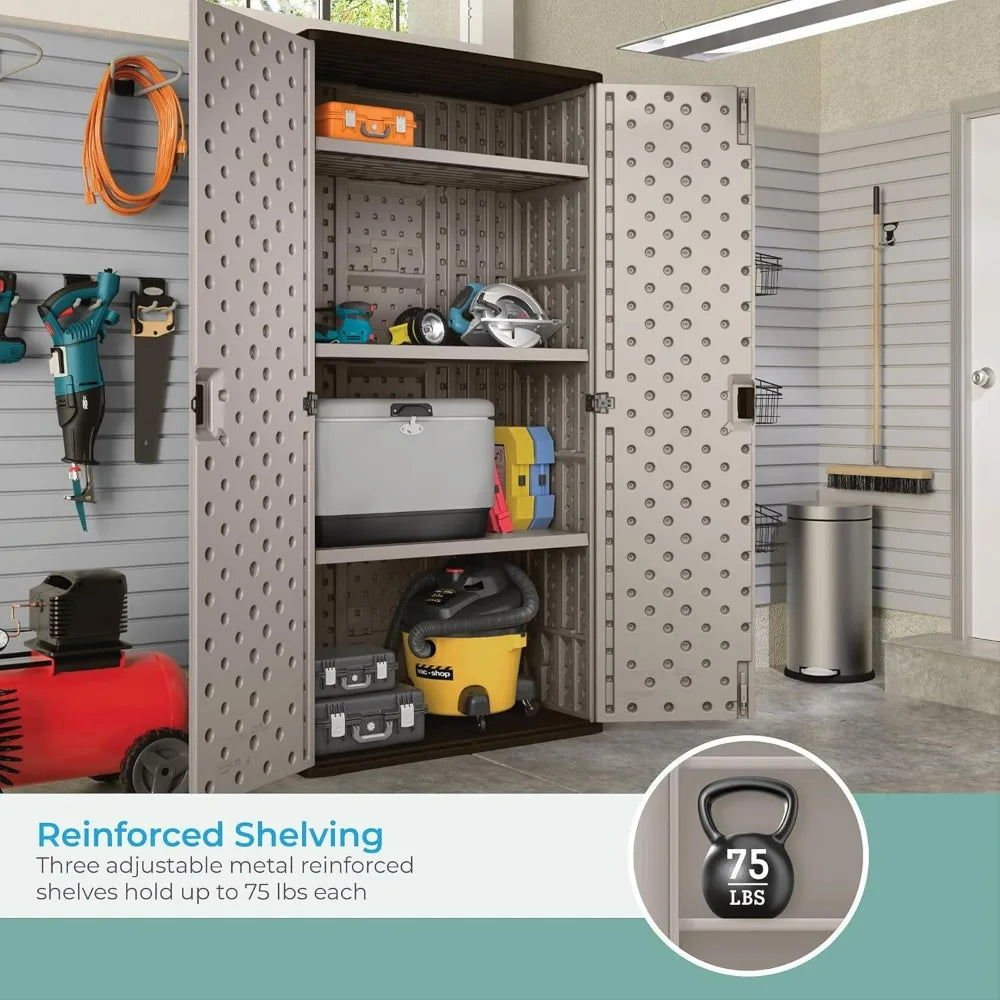 Mega Tall Storage Cabinet, 31 Cubic Feet, 3 Adjustable Shelves, Platinum and Slate Finish - Ideal for Garage or Basement