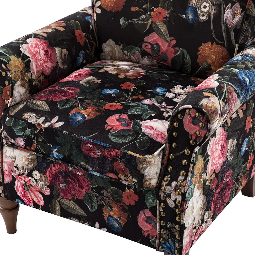 Modern Wingback Accent Chair with Wood Legs & Removable Cushion, Comfy Upholstered Armchair with Nail Head Trim