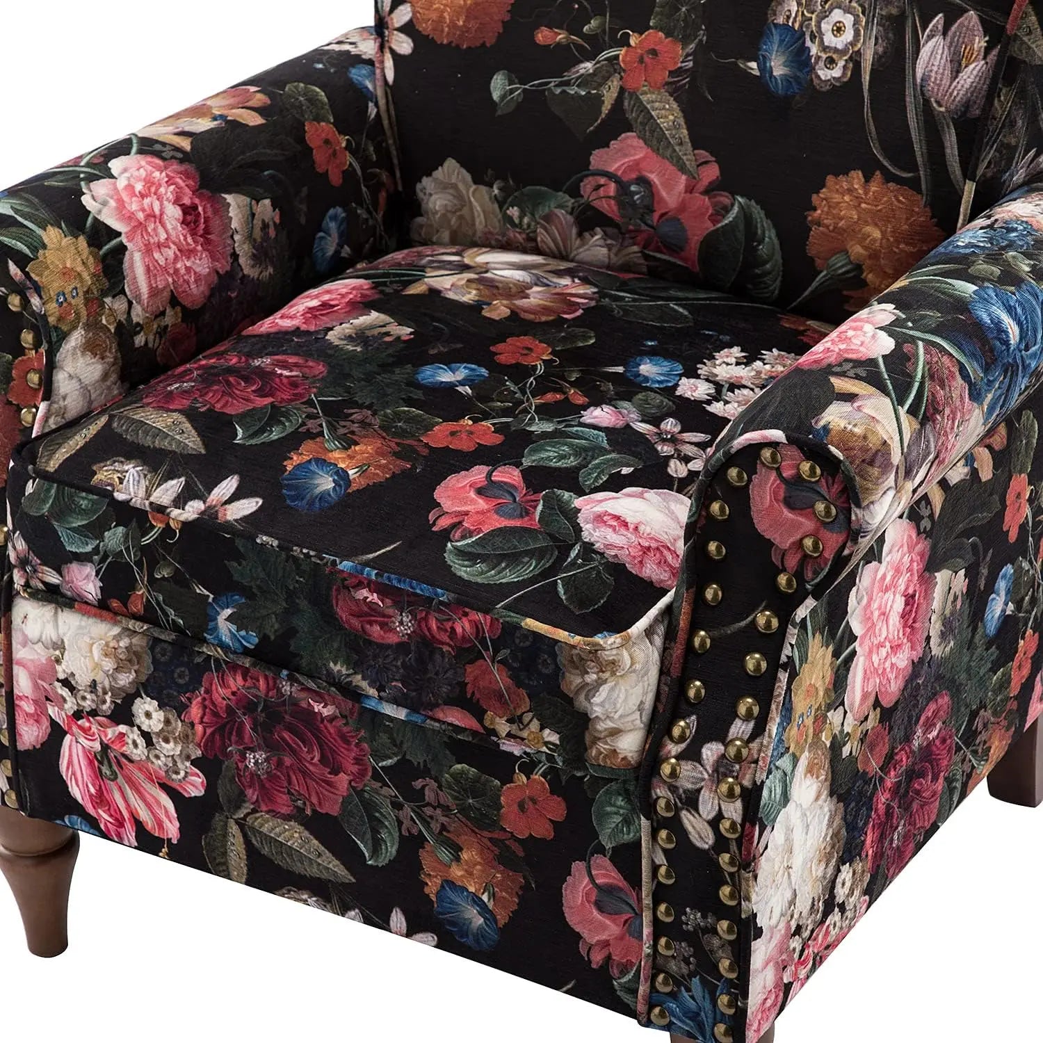 Modern Wingback Accent Chair with Wood Legs & Removable Cushion, Comfy Upholstered Armchair with Nail Head Trim