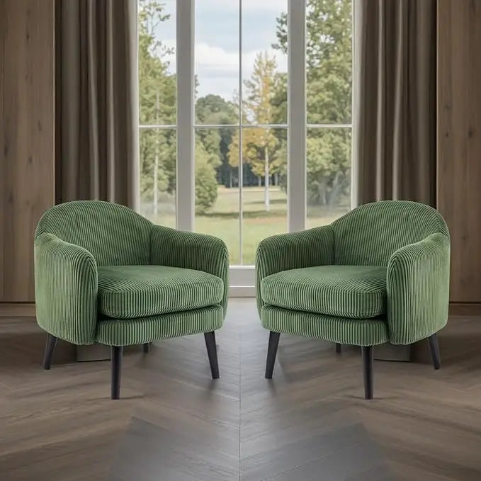 30.3" Wide Modern Barrel Accent Armchairs Set of 2 with Track Armrest, and Solid Wooden Legs