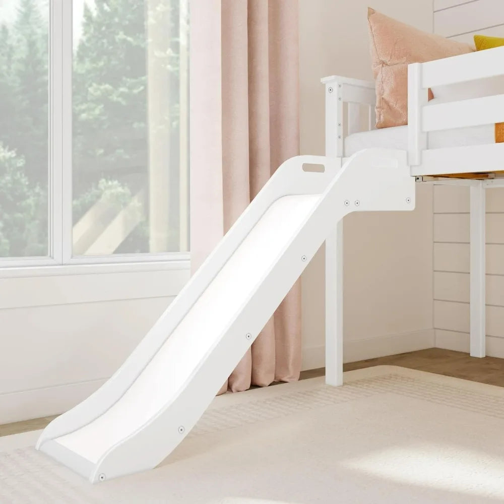 Twin-Size Low Loft Bed with Slide and Ladder - Durable Solid Wood Children's Bedroom Furniture, Supports Up to 400 Pounds